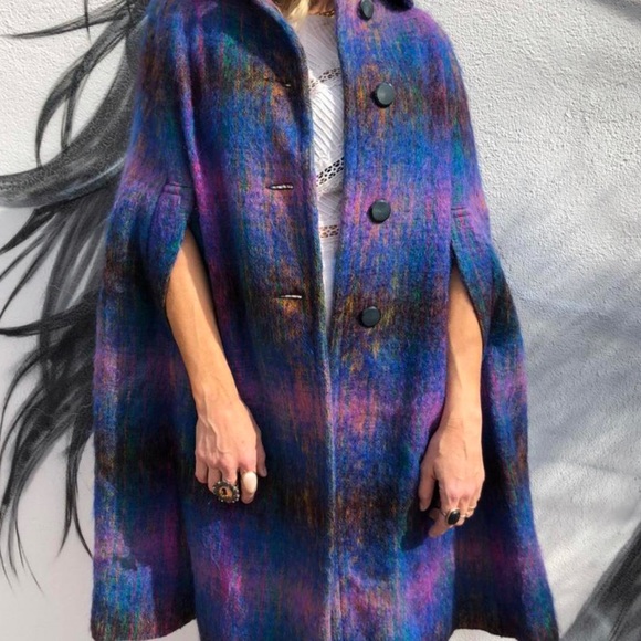 Vintage Jackets & Coats Vintage Mohair Poncho Plaid Coat Poshmark